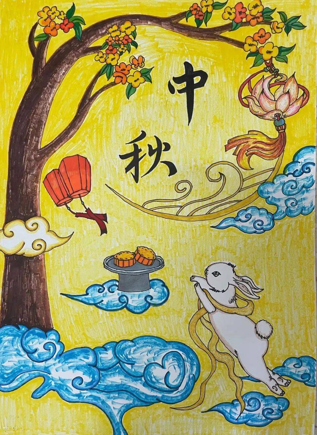 钟佳霓初一4班 吴凌薇优秀绘画作品 月是故乡明