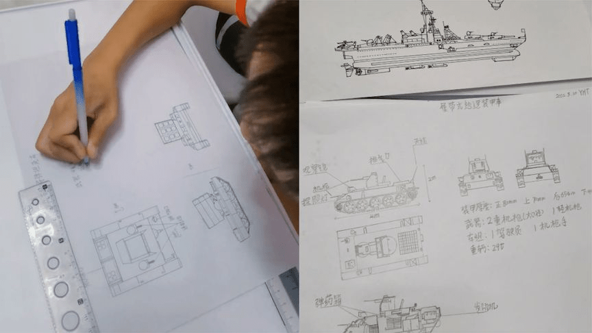 男孩半夜来灵感起床画画：想设计坦克
