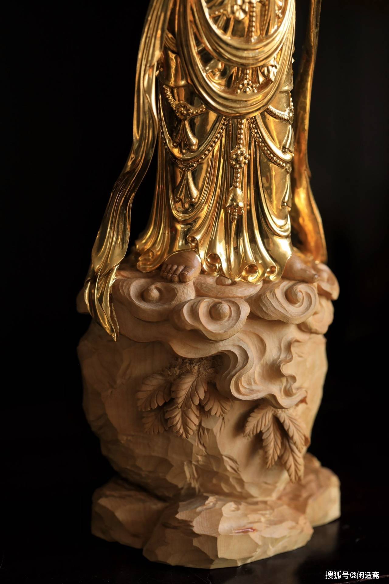 供奉珍藏，黄杨木鎏金，西方三圣立像_手机搜狐网