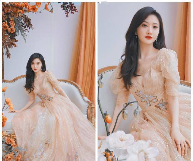 景甜晒星光薄纱礼服写真,好身材展露无遗,看清尺围:认真的吗?