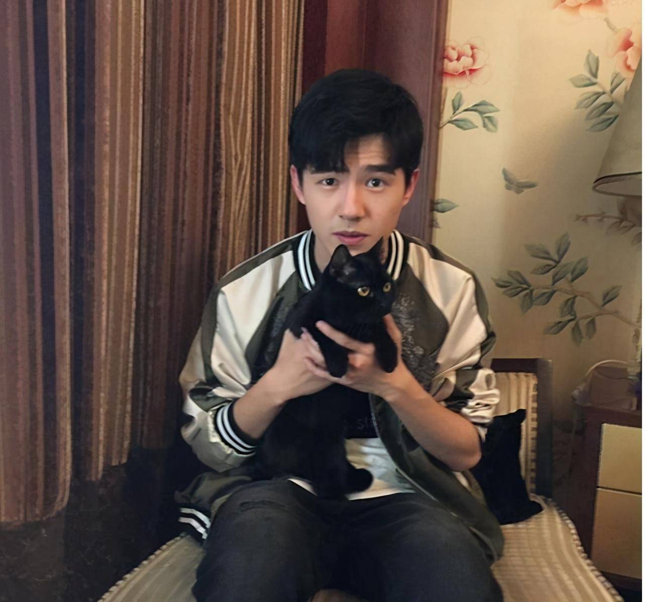也是十分的舒适放松刘昊然坐在沙发上抱着一只小猫这样的搭配也让整个