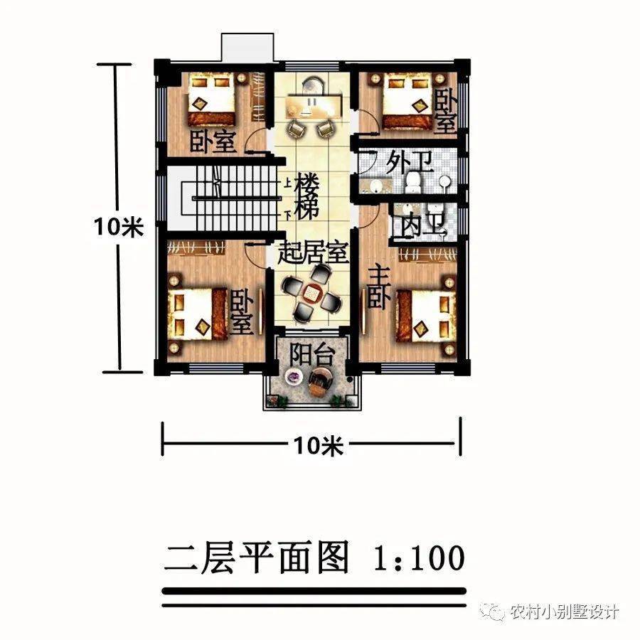 10x10米占地100平三层别墅,有车库有套房,真心实用_设计_施工_图纸