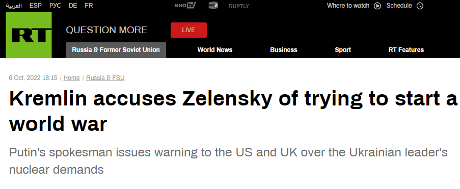 “俄罗斯”泽连斯基呼吁北约对俄实施“先发制人打击”，克宫：他在试图挑起三战