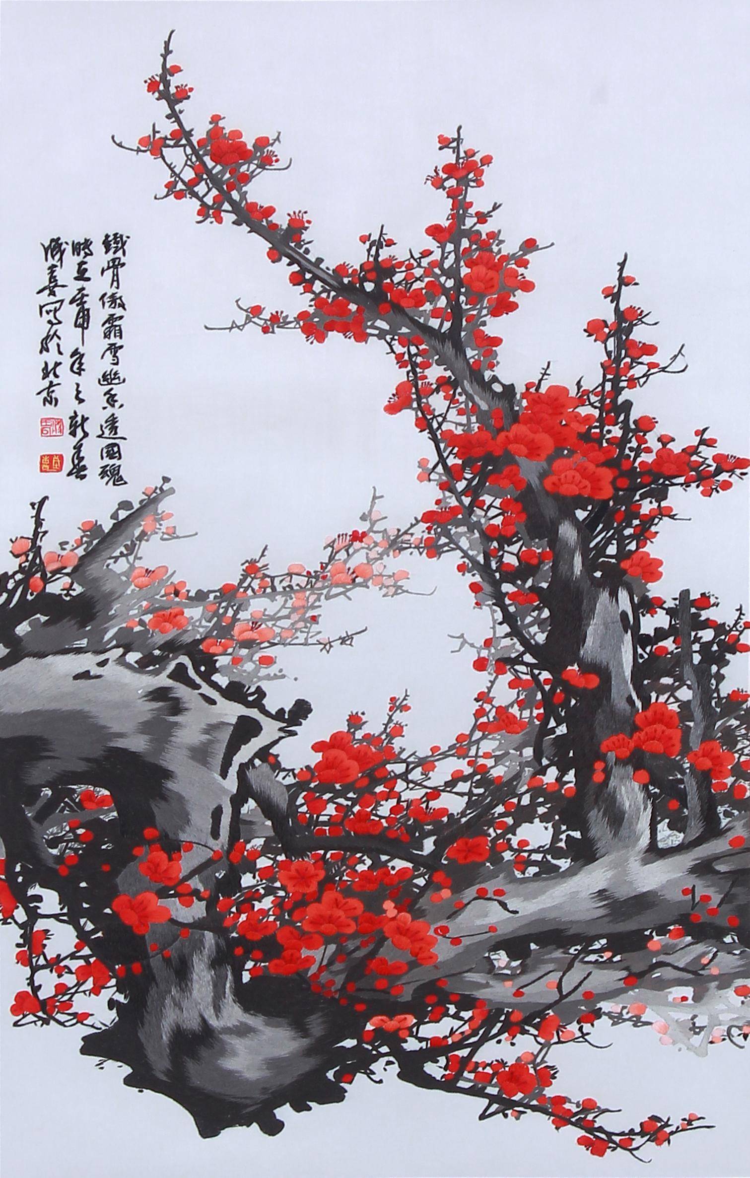 "好花进宅,镇家旺财",你家要有这3种,福气藏不住_手工_刺绣_红梅