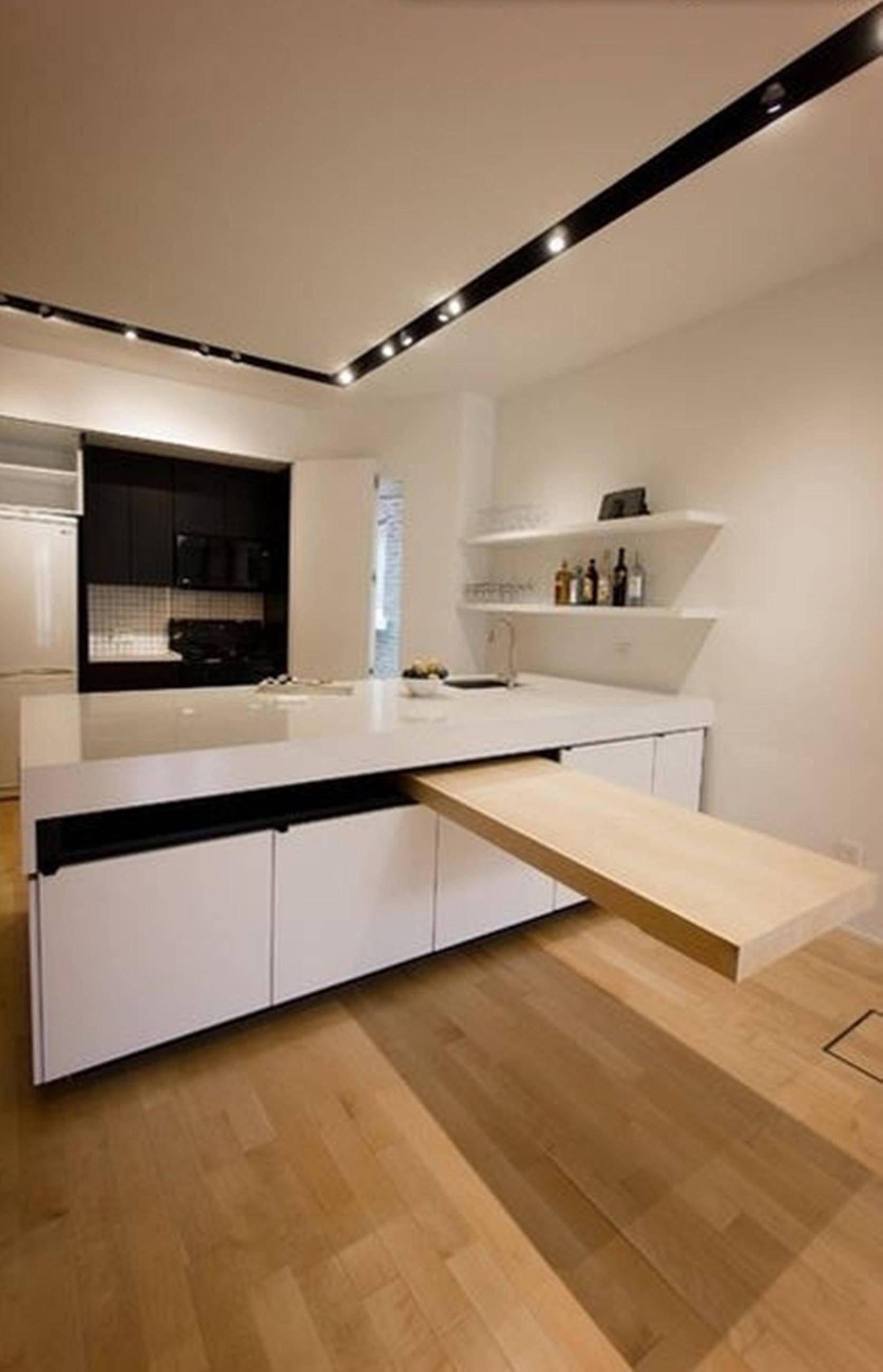 折叠式,抽拉式,旋转式,盘点3种隐藏式吧台设计,不要太省空间_台面