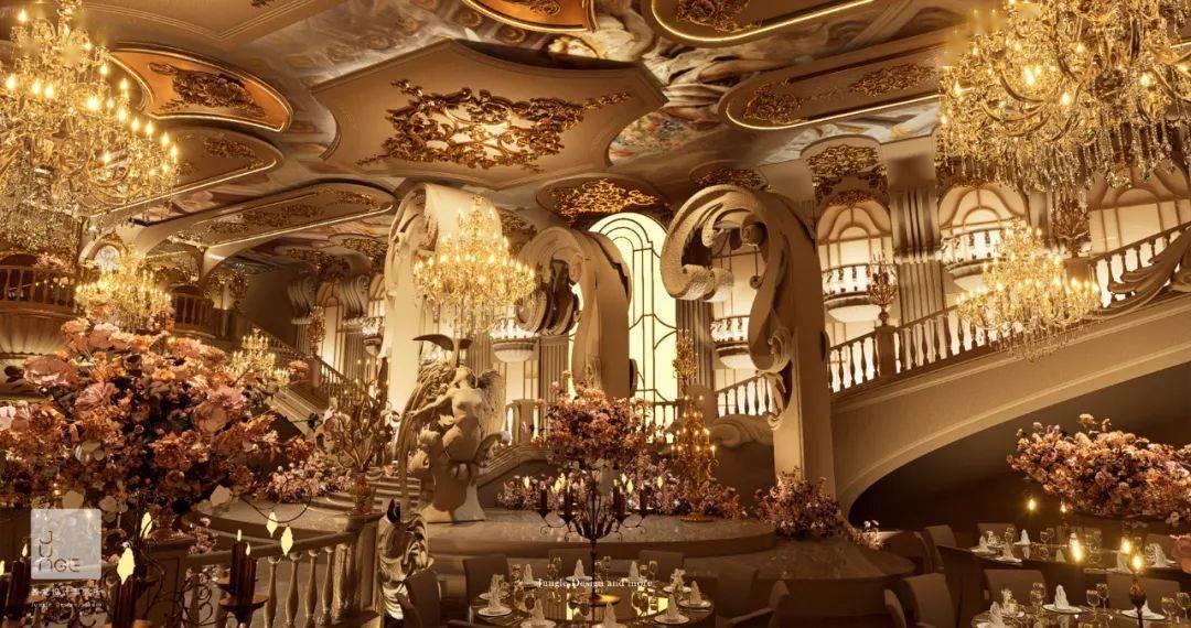 直接打造成古堡宫殿内部不同于传统欧式婚礼用城堡外部结构拼凑打造欧