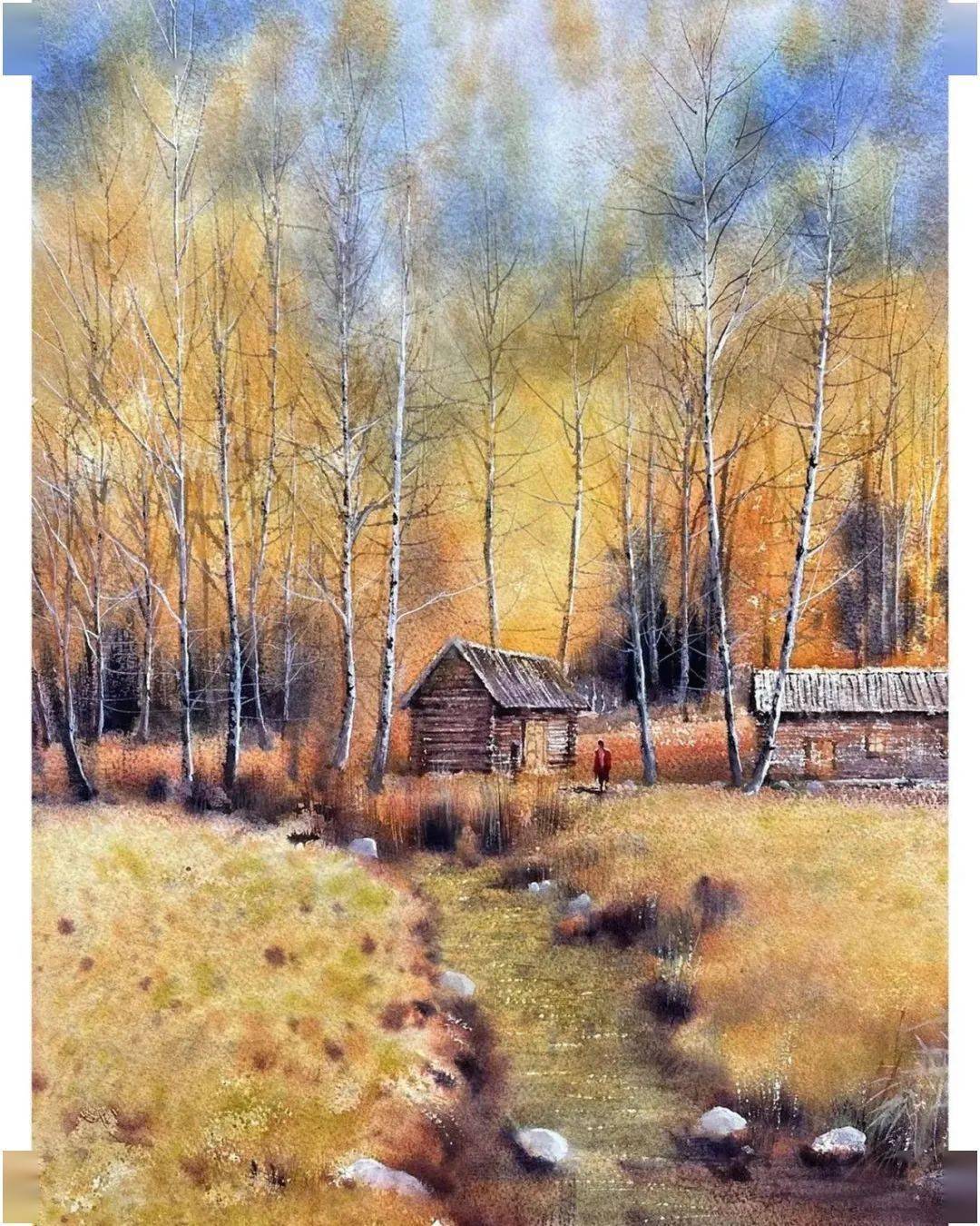 舒适的意境浪漫且唯美的秋景水彩营造出的这些光影极致酣畅淋漓的笔触