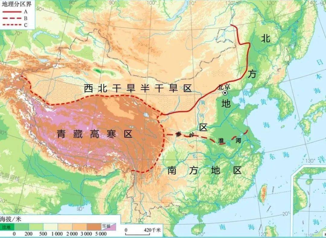 02一月份中國0℃等溫線03溼潤與半溼潤地區分界線04800毫米等降水量線