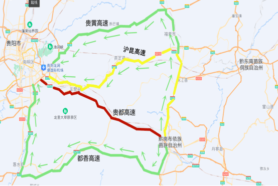 路线二:都匀,福泉车辆建议经贵黄高速前往贵阳