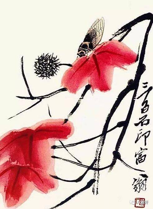 八雅轩丨【艺术经典】白石老人画秋蝉,绝美!_齐白石_枫叶_寒蝉