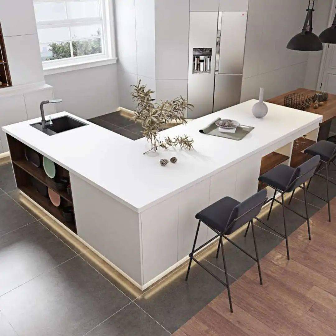 开放式厨房岛台+餐桌一体设计效果图-家居美图_装一网装修效果图