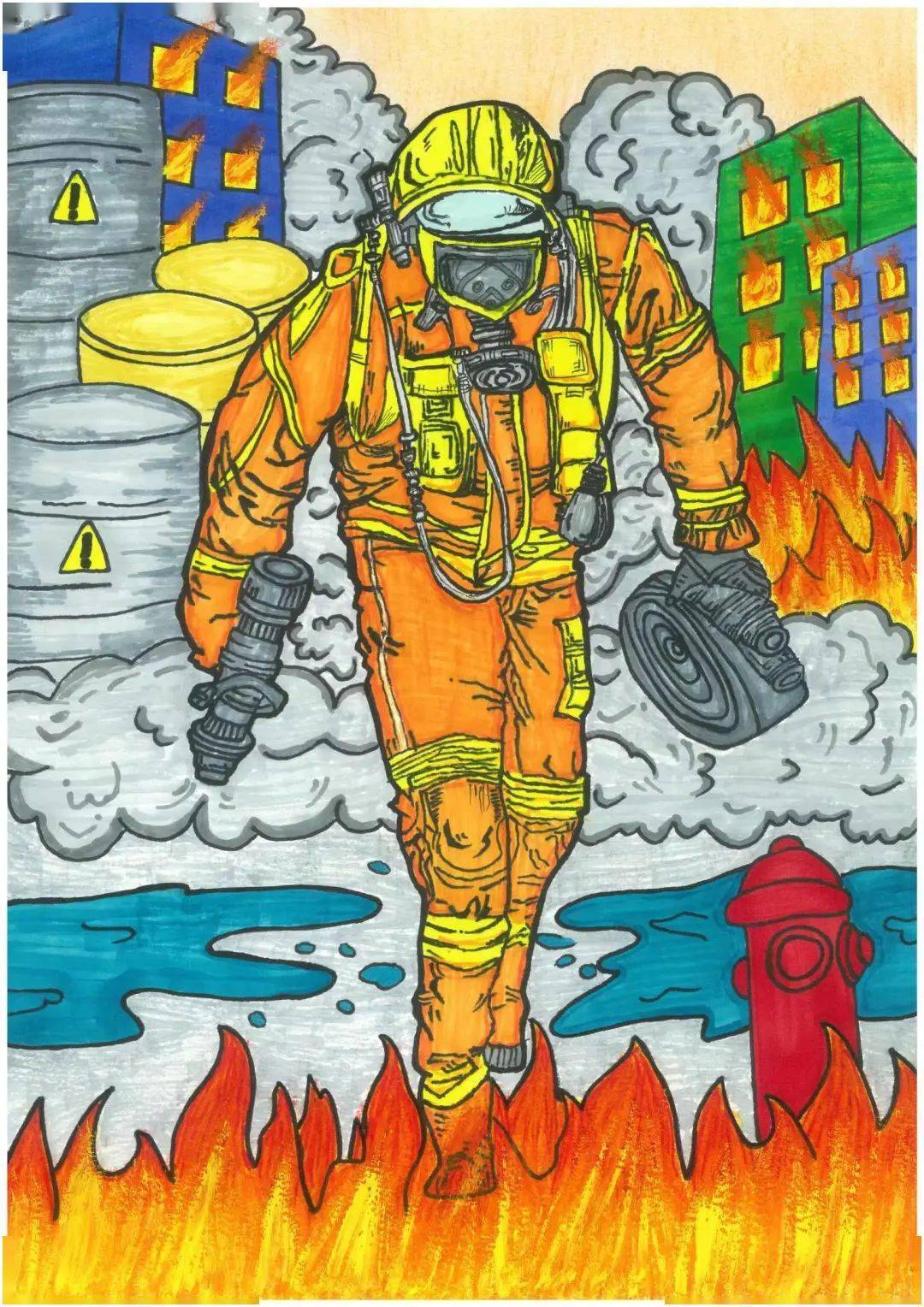 关于火灾绘画简单作品图片