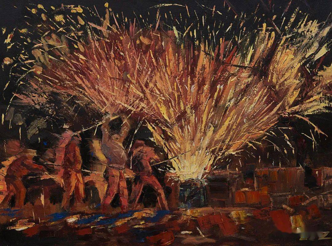 李镜之 · 正月十五打铁花60cmx80cm湖北理工学院·本科大四于 晶