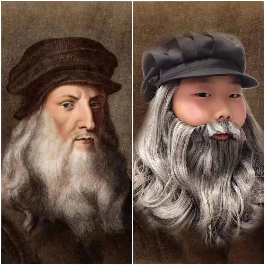 积极,利用自己家里的各种工具,服装,将名画中的人物模仿得惟妙惟肖