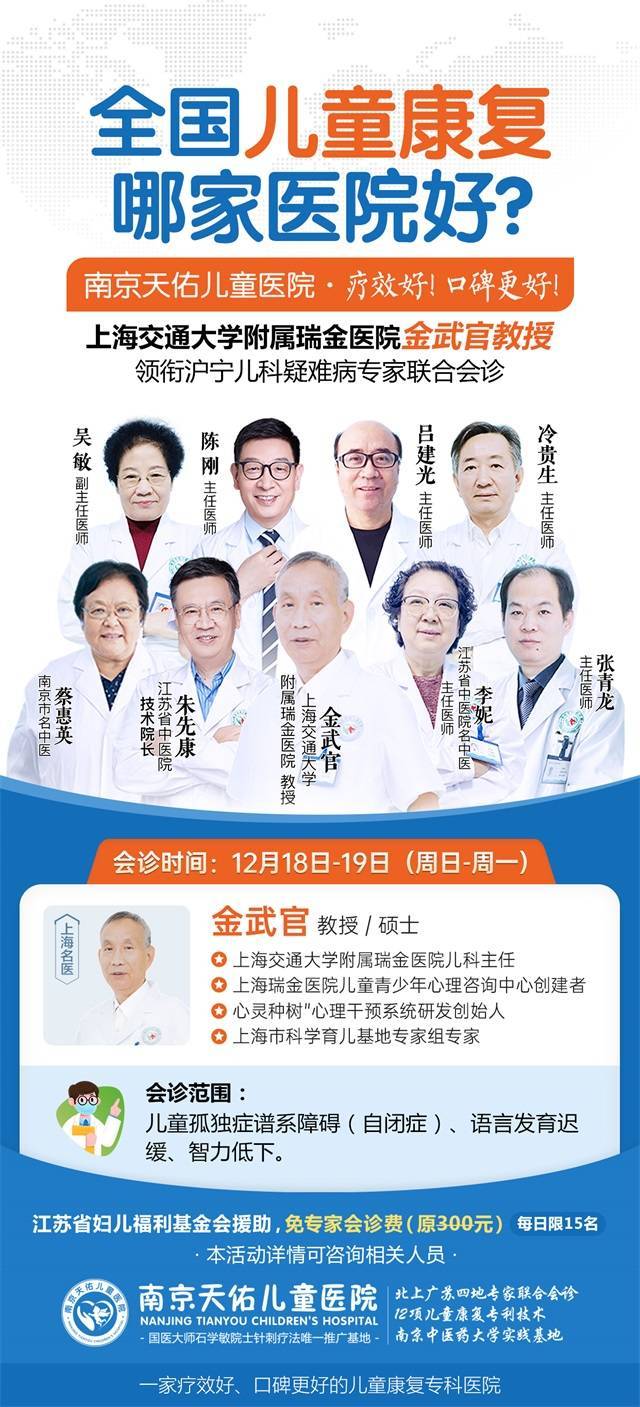 12月18-19日，上海瑞金医院儿科专家金武官在南京天佑儿童医院领衔会诊