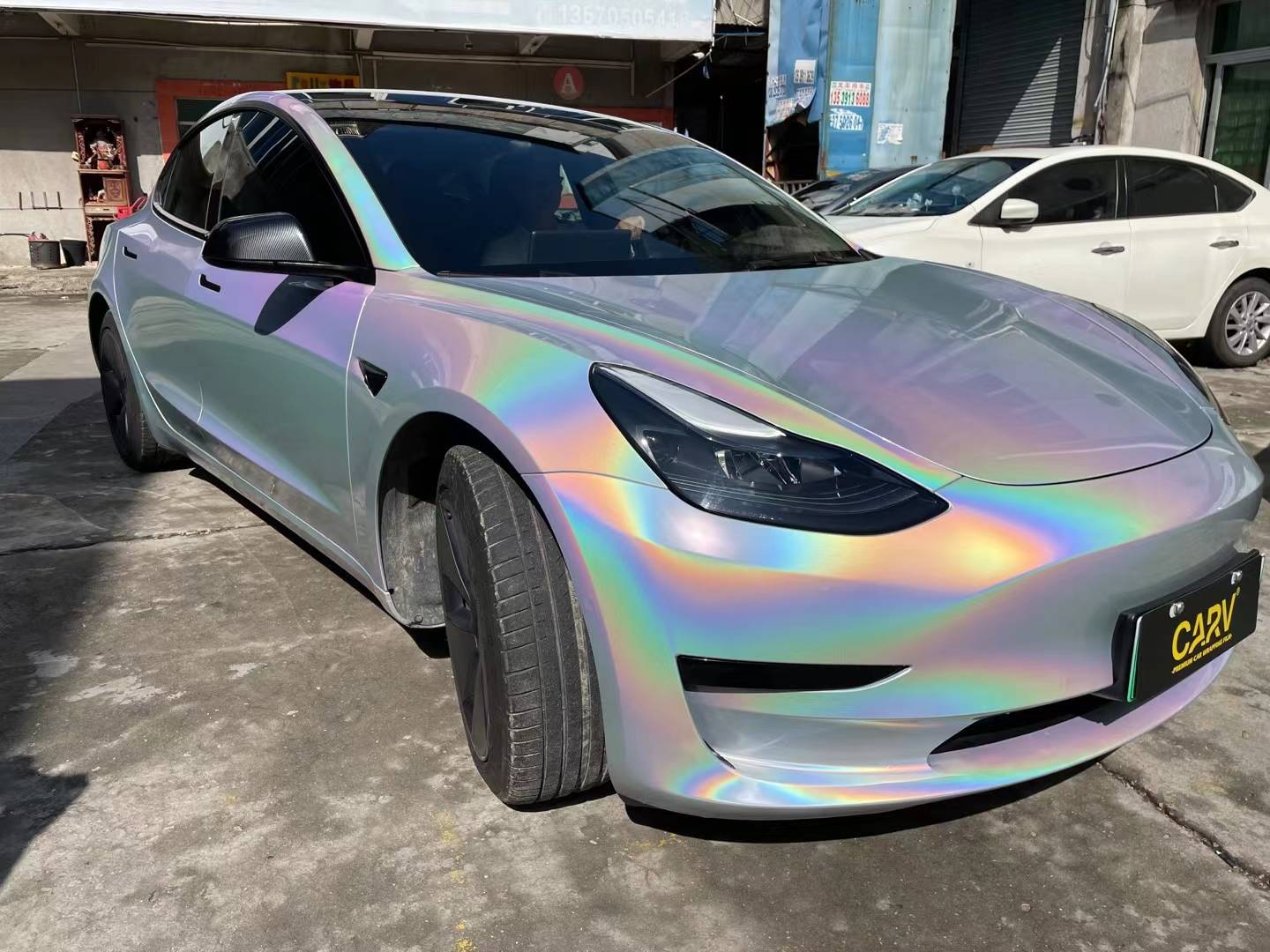 特斯拉model3卡孚改色膜白金液态镭射白,时尚的独特魅力_搜狐汽车