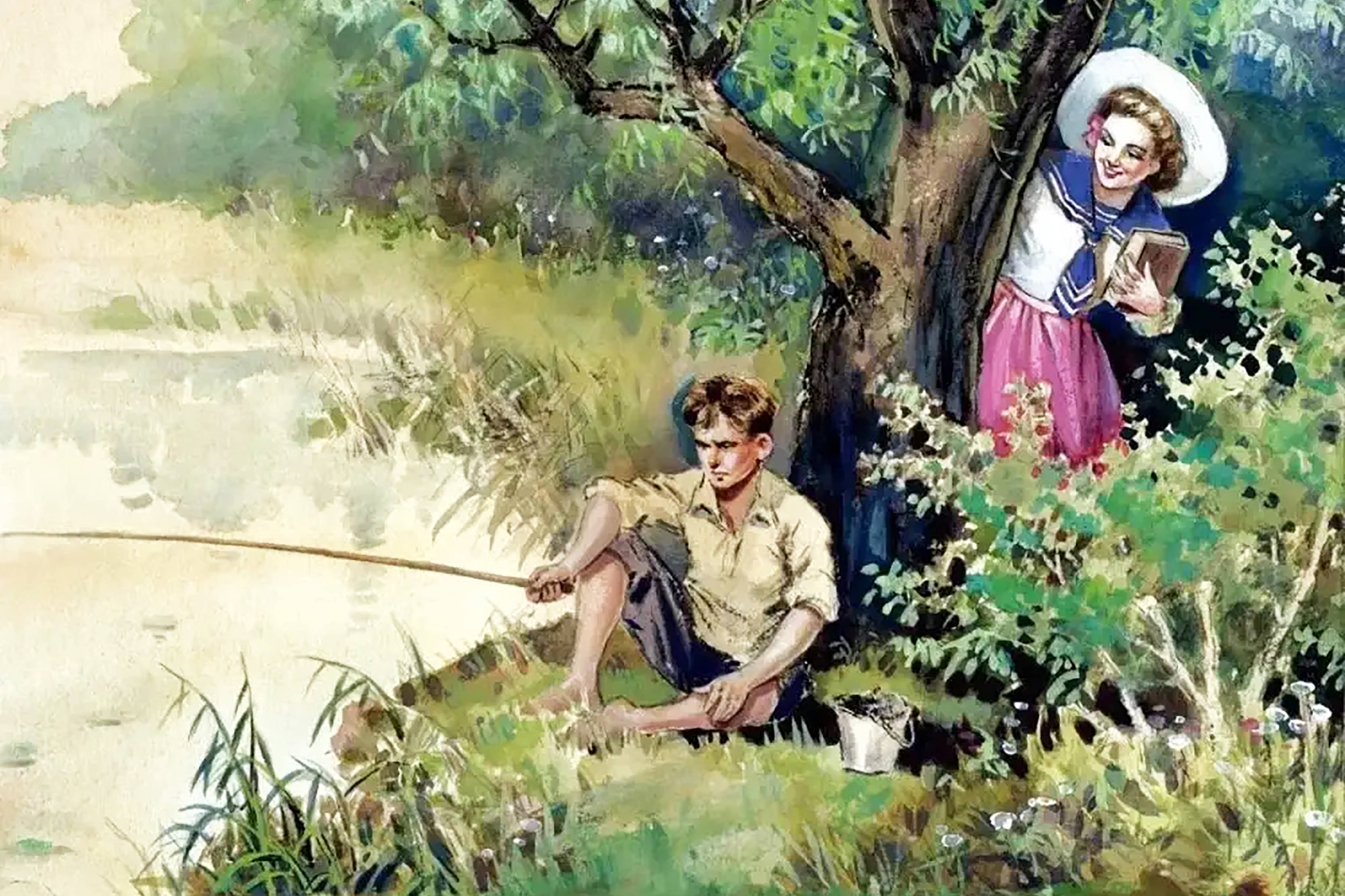 《钢铁是怎样练成的》插图:少年时期的保尔和冬妮娅.