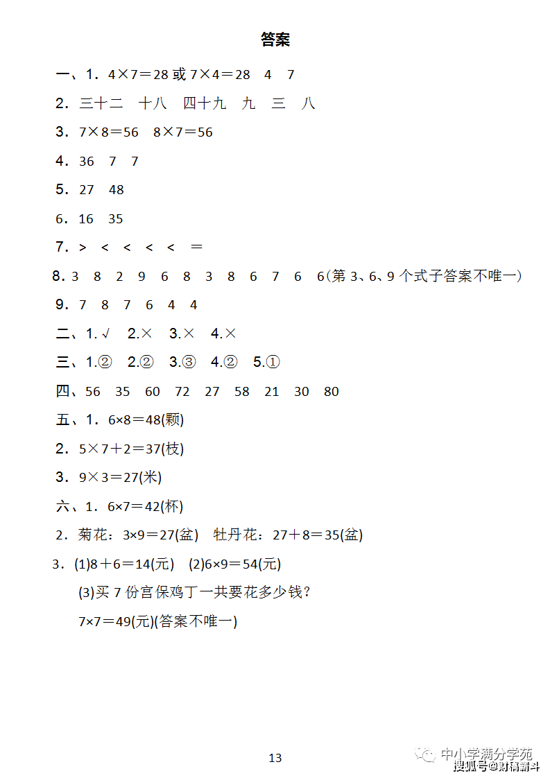 二年级数学上册：第六单位检测卷4套+谜底