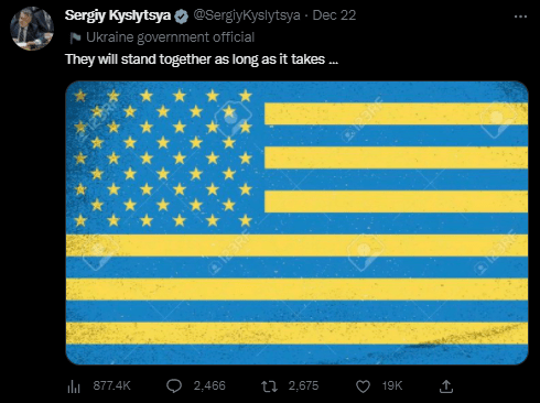 乌外交官发“黄蓝色星条旗”秀美乌团结，俄方嘲讽：祝贺！这是乌克兰的“新国旗”；拜登圣诞致辞，普京最新发声