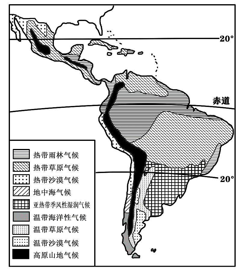 南美洲气候分布图高清图片