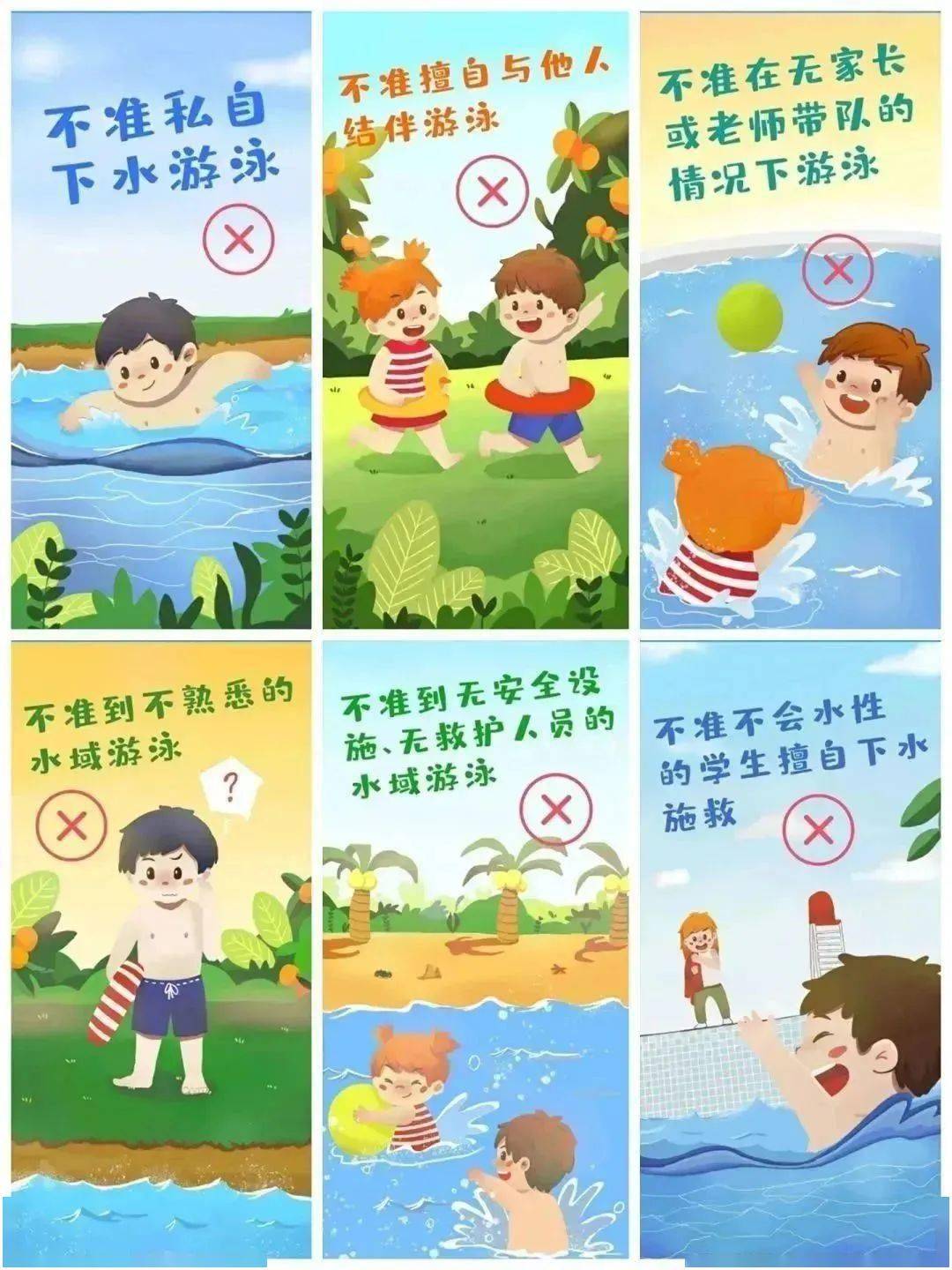 使孩子牢记防溺水措施六不准:不准私自下水游泳;不准擅自与他人结伴