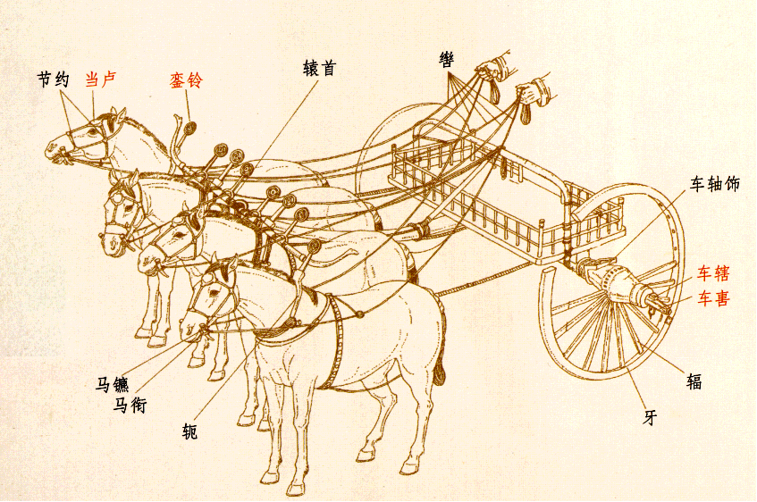 车马器各部位示意图车軎是古代车上的重要部件,軎位于两个车轮的