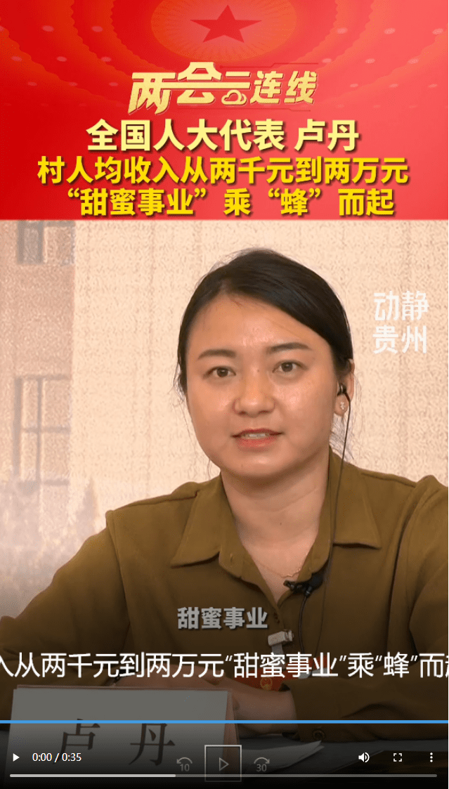 两会云连线丨全国人大代表卢丹：村人均收入从两千元到两万元 “甜蜜事业”乘“蜂”而起 龙海若 何涛 贵州