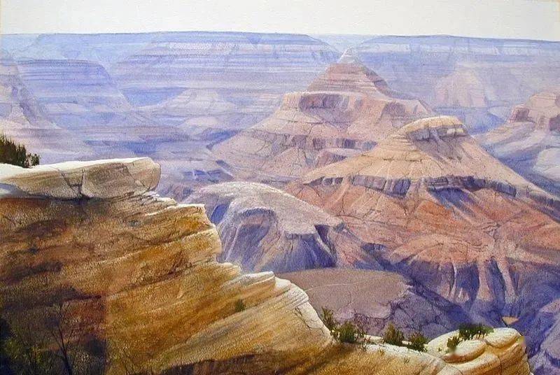 水彩大峡谷风景画,原来水彩也能画得如此壮观!_美国_签名_交流
