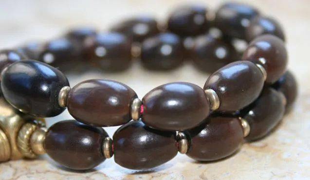 在公园里散步,采摘的榆叶梅果实,做成的榆叶梅手串:总之,在文玩人那里