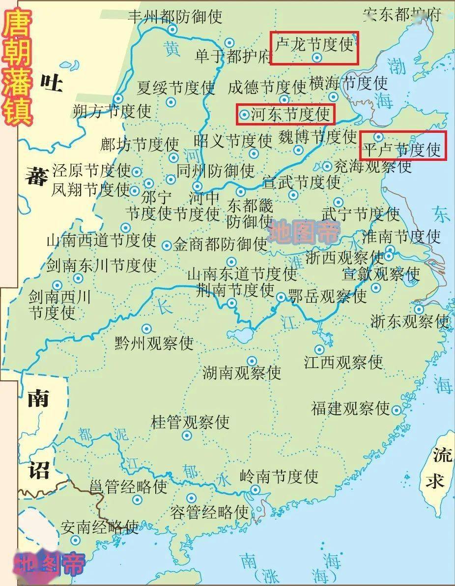 大唐在东北,正北,西北和西南共设置十个藩镇,其中安西节度使和北庭