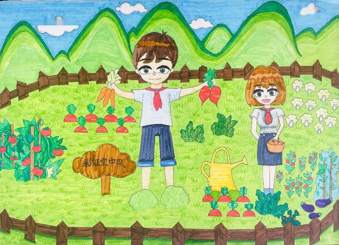 小学生农耕种养画图片