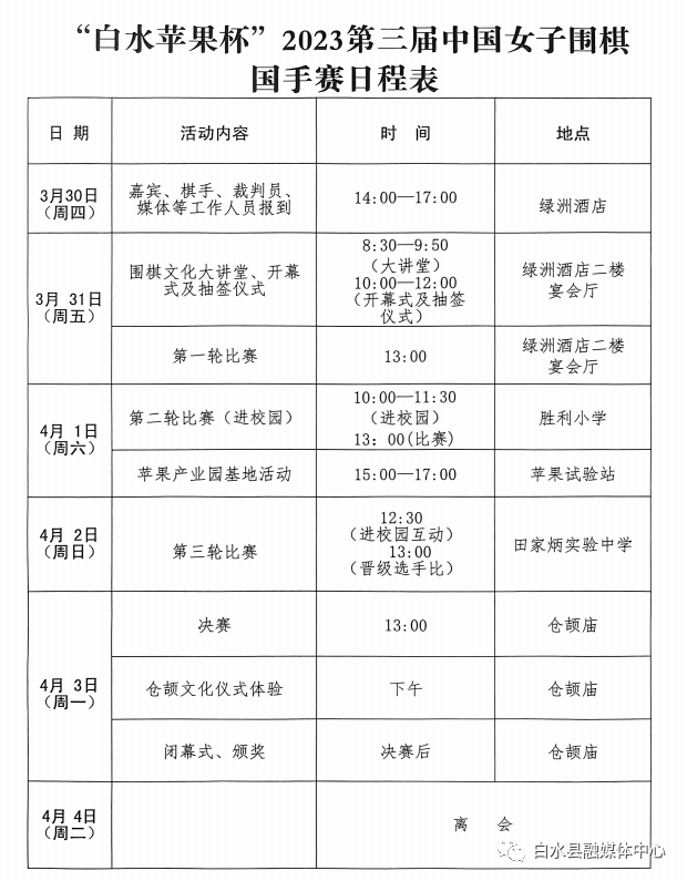 【帼慧棋约 四圣故里】陕西•白水将举办“白水苹果杯”2023第三届中国女子围棋国手赛_广播_公众_赛将
