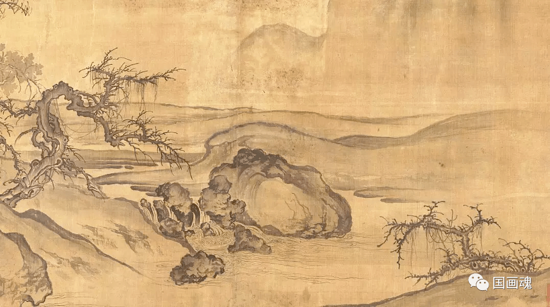 窠石平遠図　水墨画　肉筆絵画　宋画　模写 北宋郭熙《窠石平远图》赏析_搜狐网