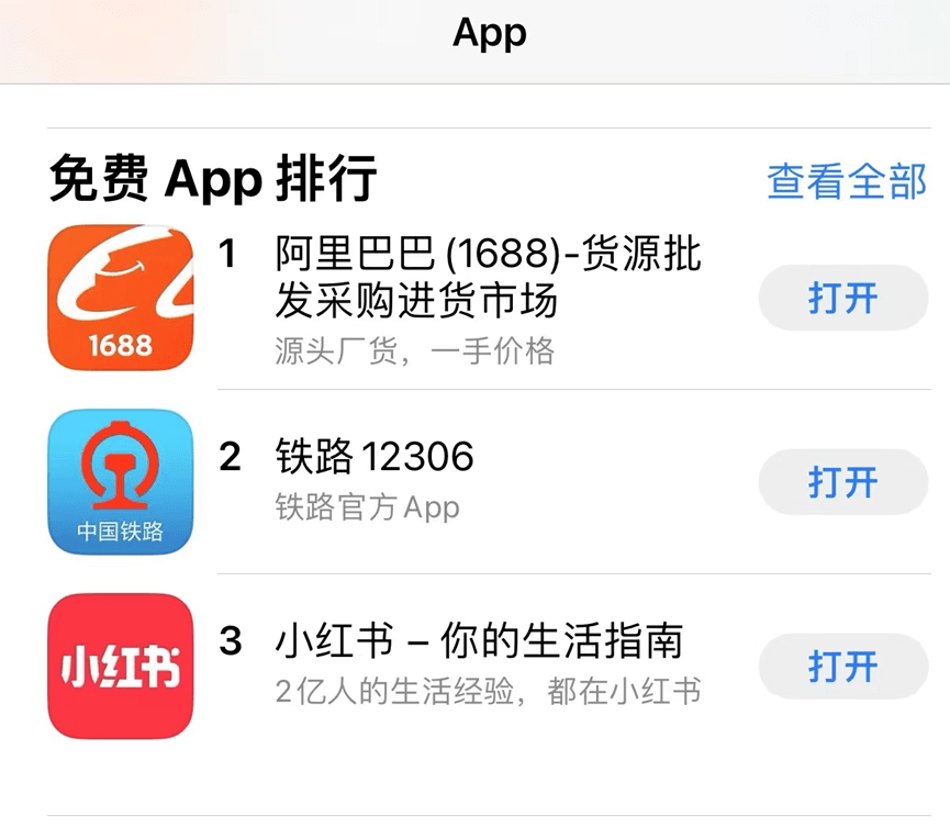 阿里巴巴1688登顶苹果应用商铺免费榜第一名