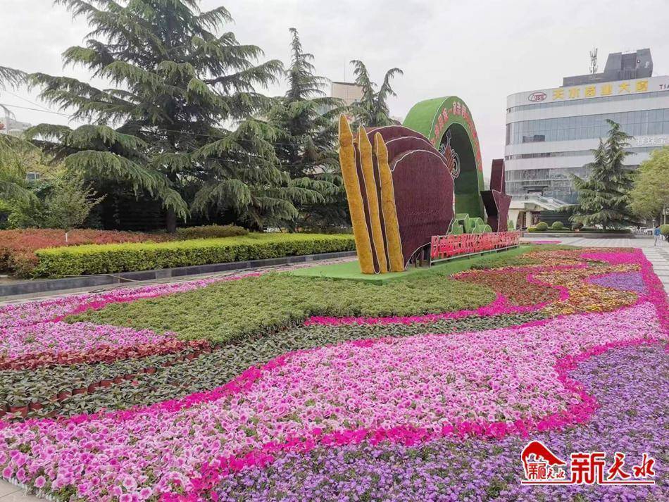 临近"五一"国际劳动节,秦州区园林部门提前谋划,在重点区域摆花布景