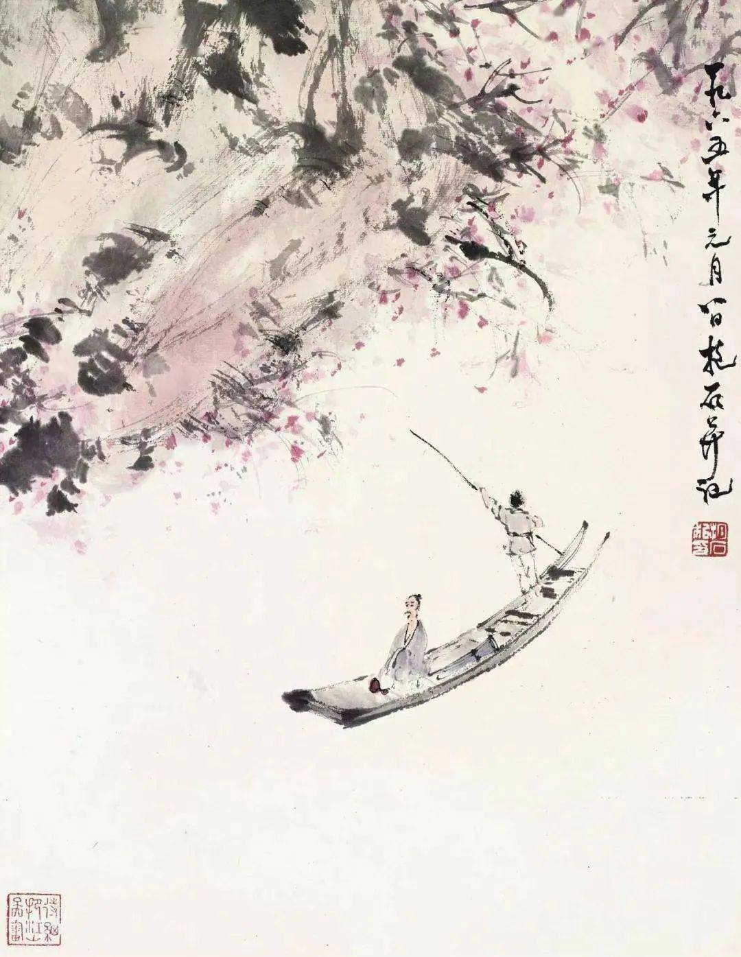 傅抱石山水画《泛舟图》,寥寥数笔,意境无限!_作品_题材_诗意