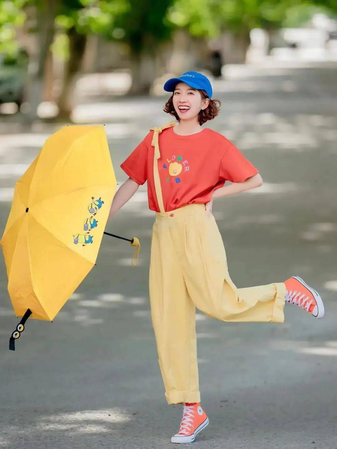 橙色短袖+黄色裤子橙黄撞色hin 适合夏天吖