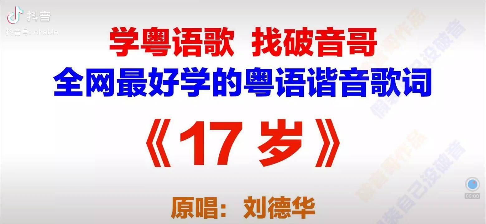 标注对照逐字学唱分解发音教学刘德华 十七岁 17岁 粤语歌词 粤语谐音