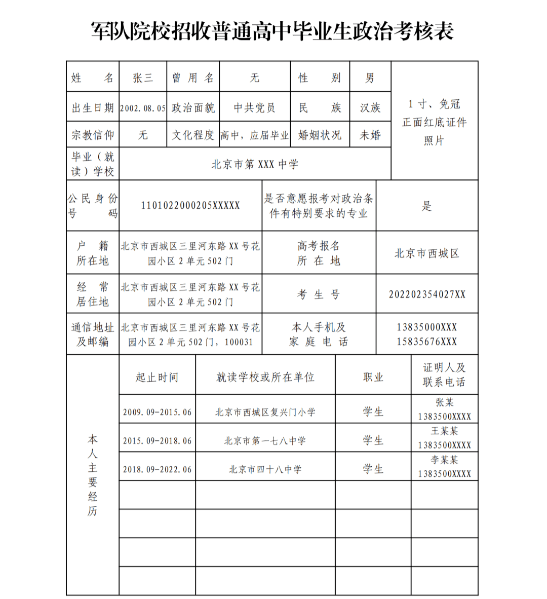 新疆警察学院政审表图片