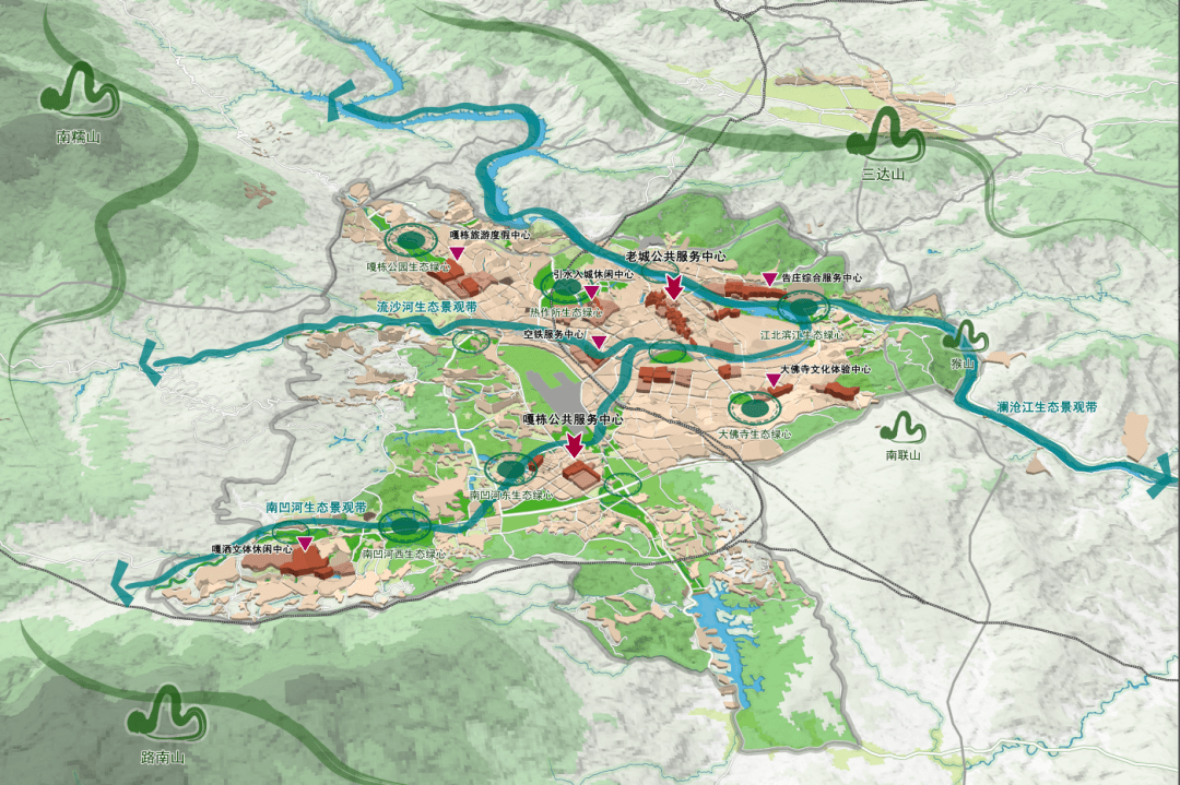 来看景洪市城市规划,了解全市域各地块相应功能