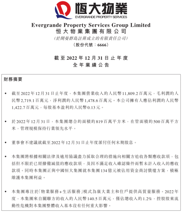 扭亏之后，恒大物业正在商讨134亿资金偿还方案