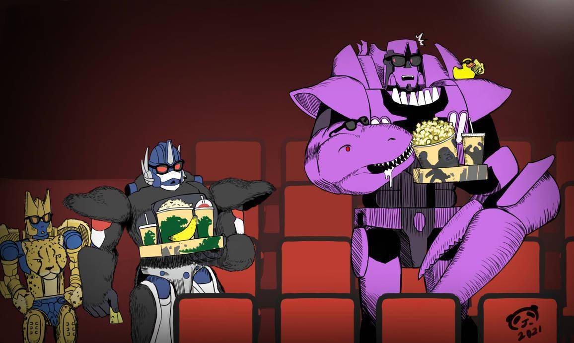 变形金刚超能勇士胸像插画集,猩猩队长看电影遇见了霸王龙_动画_黄豹