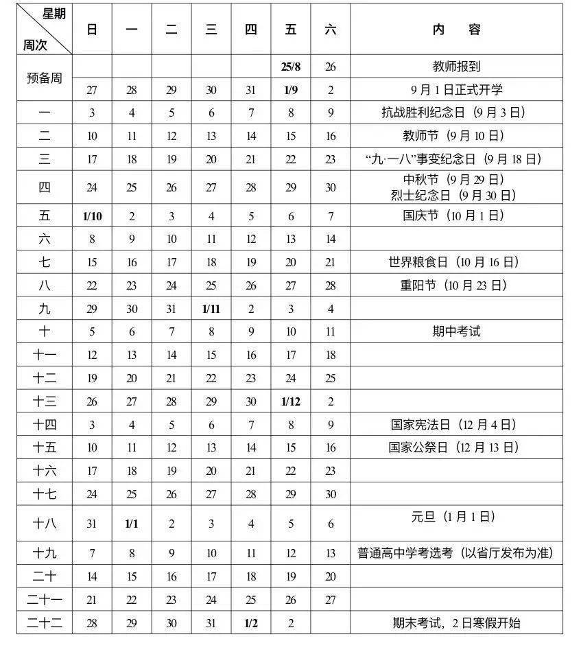 部分內容如下:全市中小學2023/2024學年第一學期行事曆(2023年9月1日