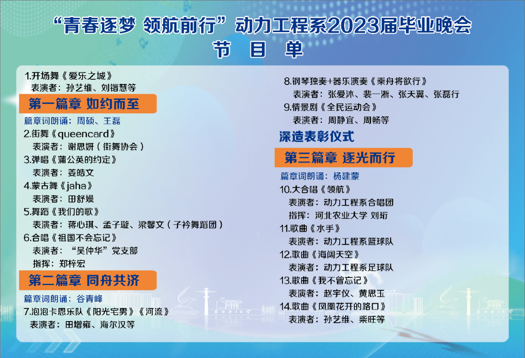 倒计时1天|"青春逐梦 领航前行"动力工程系2023届毕业晚会节目单揭晓!