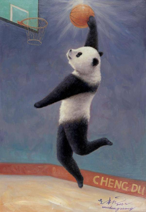 "运动熊猫"艺术画作献礼大运会_作品_吴长江_中国
