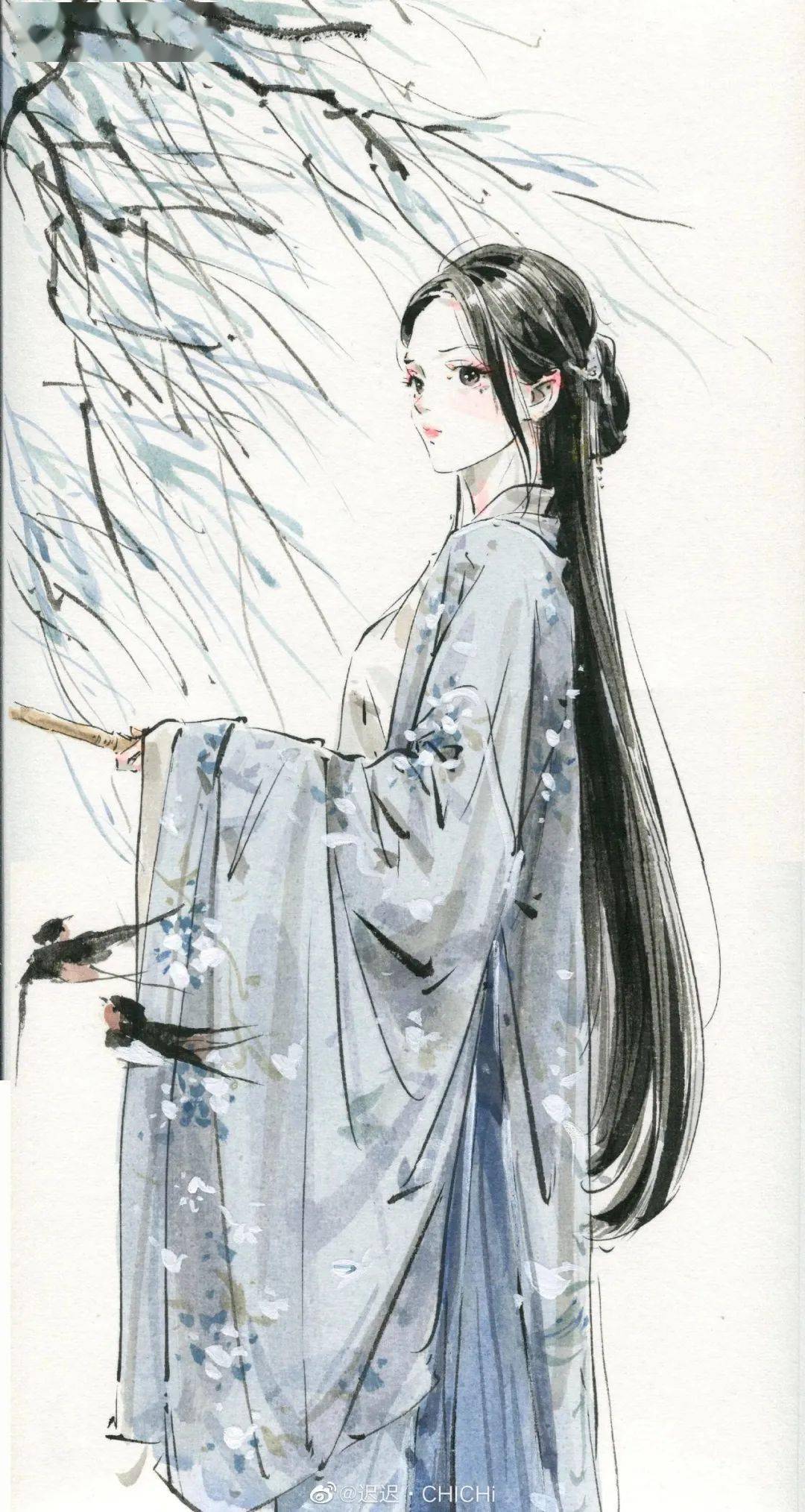 清华才子的水墨速写,笔下小姐姐撩人到腿软!