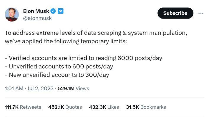 马斯克宣布推特最新改革 网友：“推特已死”