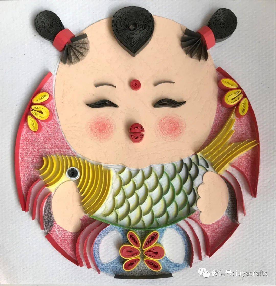 微信昵称"茗子"的作品《福娃》,中国传统文化元素与衍纸融合总有意想