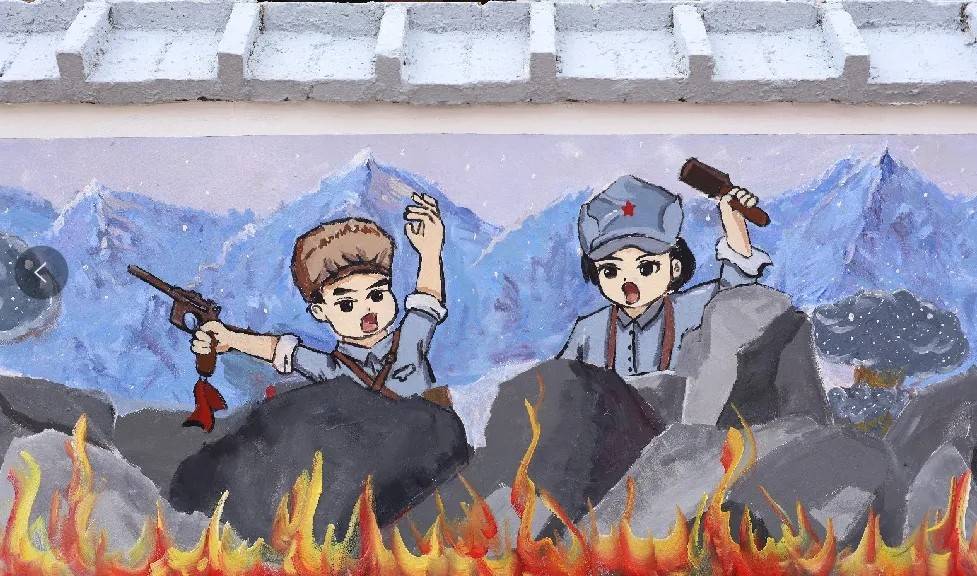 妙笔生花绘墙画 朱笔描红敬先烈