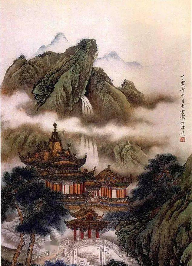 【国画教程】界画山水楼阁画法步骤_部分_石头_远山